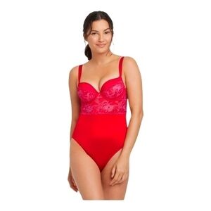 Auden Vibrant Red Lace Bodysuit